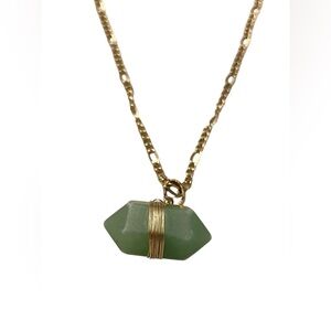 Handcrafted Green Agate Double Point Pendant Necklace – Gold Tone Chain